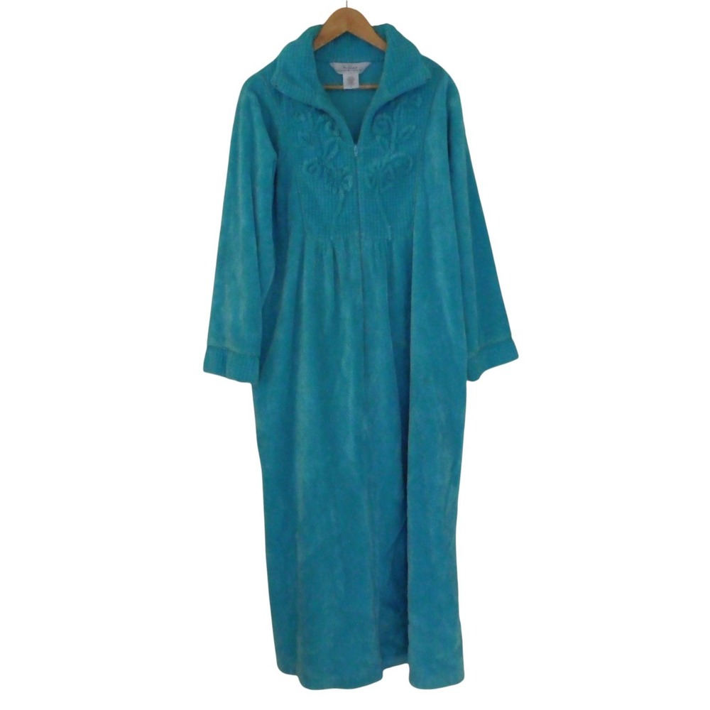 Heavy Weight Womens Chenille Bathrobe Robe 1/2 Zip Front Blue Size Large